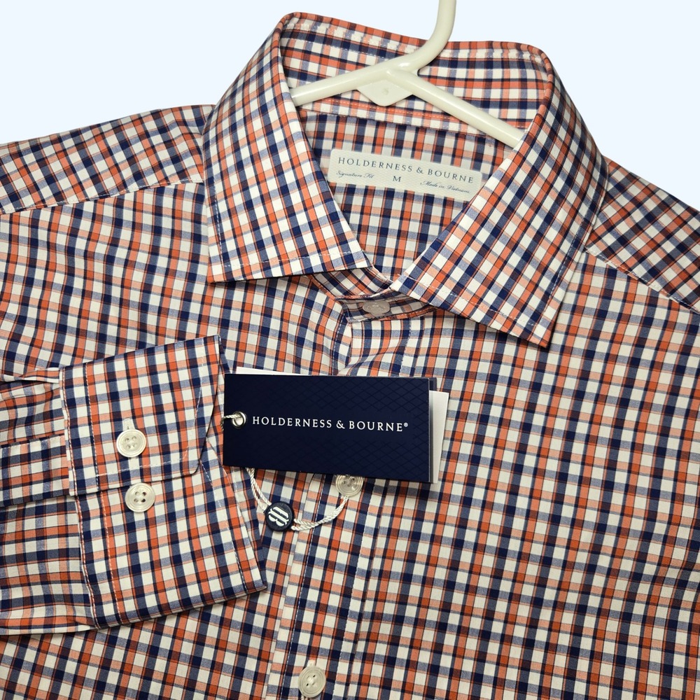 NEW Holderness & Bourne Flynn Shirt Russet Check Performance Golf Mens Medium
